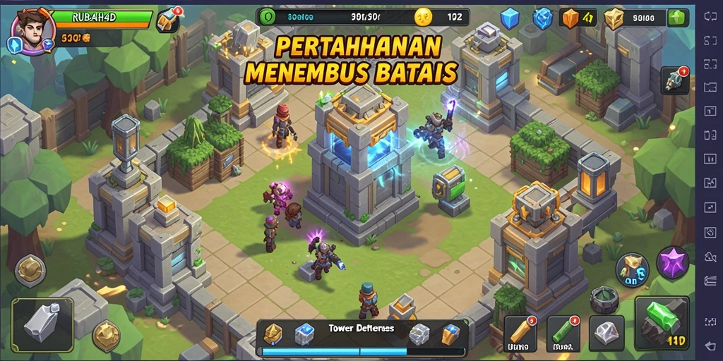 Tampilan gameplay mendebarkan di RUBAH4D dengan pertahanan menara unik.