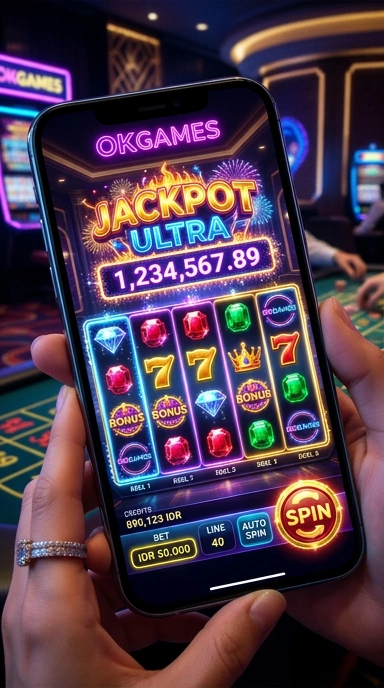Pengguna sedang menjelajahi aplikasi di platform okgames.